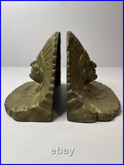 Vintage Cast Bronze Indian Chief Bookends