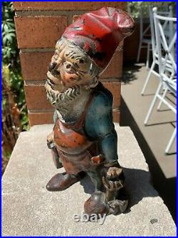 Vintage Cast Iron Gnome with Light and Keys Full Figure Doorstop