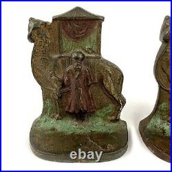 Vintage Cast Iron Middle East Arab Man Camel Bookend Set Early 20th Century 20s