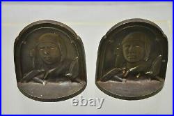 Vintage Charles Lindbergh Art Deco The Aviator 1929 Cast Iron Bookends a Pair
