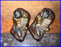 Vintage Cherub Bookends, Armor Bronze, S. Morani