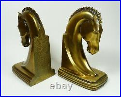 Vintage DODGE Horse Head Bookends Brushed Brushed Brass Art Deco