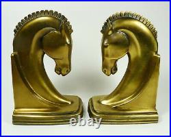 Vintage DODGE Horse Head Bookends Brushed Brushed Brass Art Deco