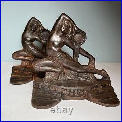 Vintage Dancing Nude Lady with Tambourine Bookends Gifthouse NYC 1926