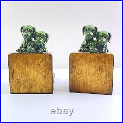 Vintage Deco Green dog bookends Three Hound Labs Peeking Over Fence A. Kelty
