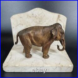 Vintage Early 20th Century Cold Painted Spelter And Marble Elephant Book End