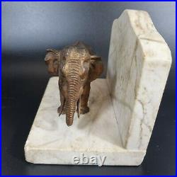 Vintage Early 20th Century Cold Painted Spelter And Marble Elephant Book End