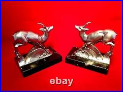 Vintage French Art Deco Deer fawn bookends marble terrace 5H