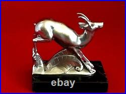 Vintage French Art Deco Deer fawn bookends marble terrace 5H