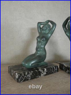 Vintage French Art Deco bookends figure Verrier 1930 Stunning figurine lady book