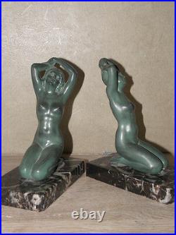Vintage French Art Deco bookends figure Verrier 1930 Stunning figurine lady book