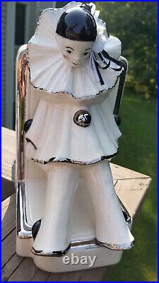 Vintage French Harlequin Pierrot Clown Porcelain Bookends marked Lillie'88