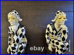 Vintage Harlequin French Bookends Hand Painted Jester Joker Art Deco 1900's