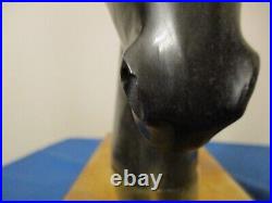 Vintage Heavy Hand Carved Black Stone Marble & Brass Horse Head Bookends