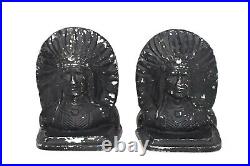 Vintage Indian Chief Bookends Solid Aluminum Metal Art Statues Indians