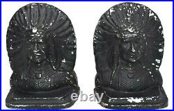 Vintage Indian Chief Bookends Solid Aluminum Metal Art Statues Indians