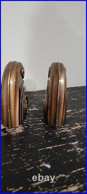 Vintage Industrial Art Deco Cast Metal Bookends With Scroll Details
