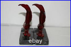 Vintage Jb Hirsch French Art Deco Red Pheasant Bookends/book Ends-marble Base