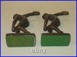 Vintage Jennings Bro's Bronzed Overlay Cast Iron Bookends of Male Discus Thrower
