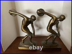 Vintage Jennings Bros Art Deco Cast Iron withBronze Finish Male Discus Throwers