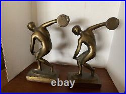 Vintage Jennings Bros Art Deco Cast Iron withBronze Finish Male Discus Throwers