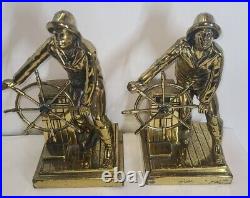 Vintage Jennings Bros Fisherman's mem. Bronze bookends Leonard Craske Gloucester
