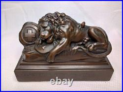 Vintage Jennings Brothers LION OF LUCERNE Bronze Bookends Matching PAIR