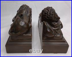 Vintage Jennings Brothers LION OF LUCERNE Bronze Bookends Matching PAIR