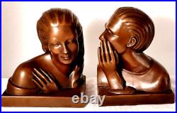 Vintage Jennings Brothers The Whisper Bronze Patina Bookends RARE