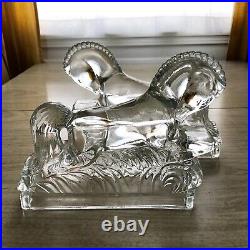 Vintage LE SMITH Art Deco Galloping Horses Bookends Figurines Clear Glass Pair