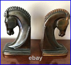 Vintage MCM Art Deco horse Equestrian head bookends Copper Bronze 7 X 5.5