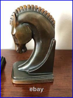 Vintage MCM Art Deco horse Equestrian head bookends Copper Bronze 7 X 5.5