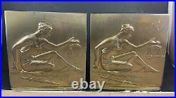 Vintage MCM Lady Nude Justice Scales Libra Office Bookends Brass EUC Lawyer USA