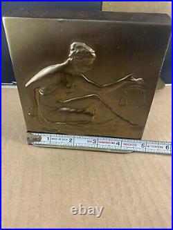 Vintage MCM Lady Nude Justice Scales Libra Office Bookends Brass EUC Lawyer USA