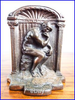 Vintage Metal Bookends Rodins Sculpture The Thinker High Relief Casting 1920s
