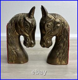 Vintage Mid Centry Modern Bronze Brass 2 Large Horse Head Bookends Pair Art Deco