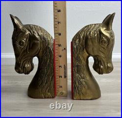 Vintage Mid Centry Modern Bronze Brass 2 Large Horse Head Bookends Pair Art Deco