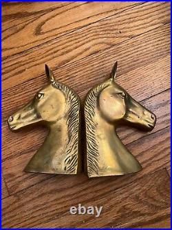Vintage Mid Century Brass Cast Horse Equestrian Head Bookends Art Deco Beautiful