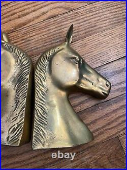 Vintage Mid Century Brass Cast Horse Equestrian Head Bookends Art Deco Beautiful