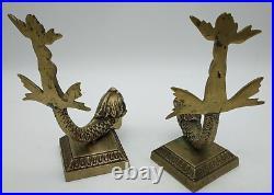 Vintage Oriental Fish Statue Brass Art Deco Koi Gold Bronze Pair MCM Set Dragon