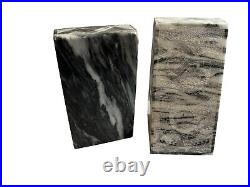 Vintage Pair Art Deco Black Gray Marble Bookends Books Etched Faces Snake Mask