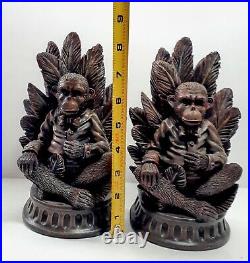 Vintage Pair Monkey Palm Bow Tie Bookends Heavy Resin Intricate/ Sophisticated
