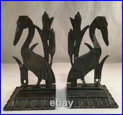 Vintage Pair Of Art Deco Emp Figural Cast Metal Book Ends Bookends Stork Bird