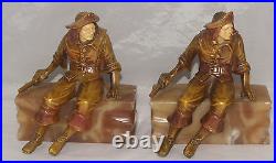 Vintage Pair Of Art Deco Pirate Figural Alabaster Marble Italy Book Ends