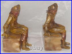 Vintage Pair Of Art Deco Pirate Figural Alabaster Marble Italy Book Ends