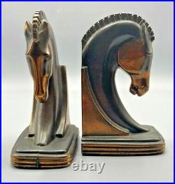 Vintage Pair of Dodge, Inc Art Deco Cast Metal Horse Head Bookends Copper Patina