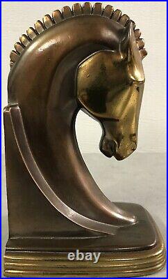 Vintage Pair of Dodge Inc Art Deco Cast Metal Horse Head Bookends Copper Patina