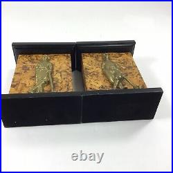 Vintage Pair of Golfer Bookends Brass Bas-relief Mid Century Modern