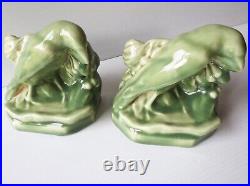 Vintage Pair of Rookwood Raven Bookends #2275 Green 1945 Art Pottery