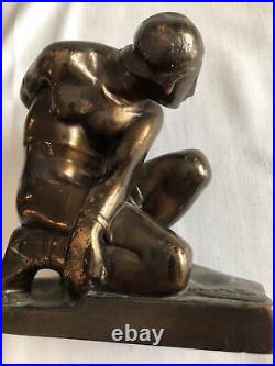 Vintage Pompeian Bronze Co Bookends Figural Roman, Olympian, Slave Males 1900's
